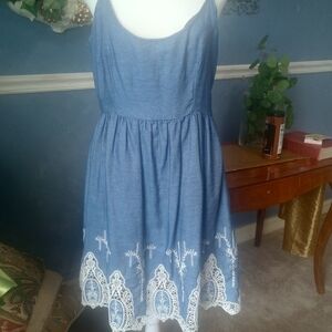 Signature I Studio White Embroidery/ Blue Sleeveless Dress